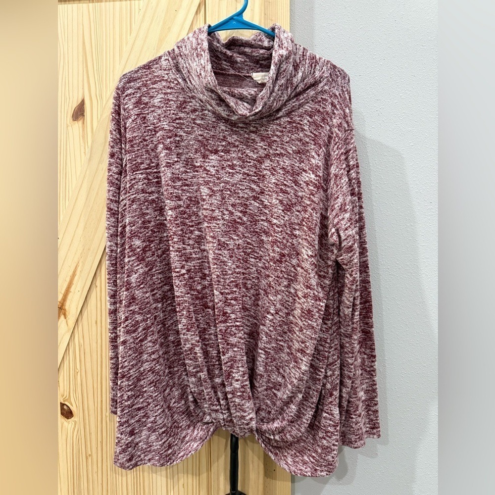 143 Story by Line Up Burgundy‎ Marled Cowl Neck Twist Front Top TK6072
